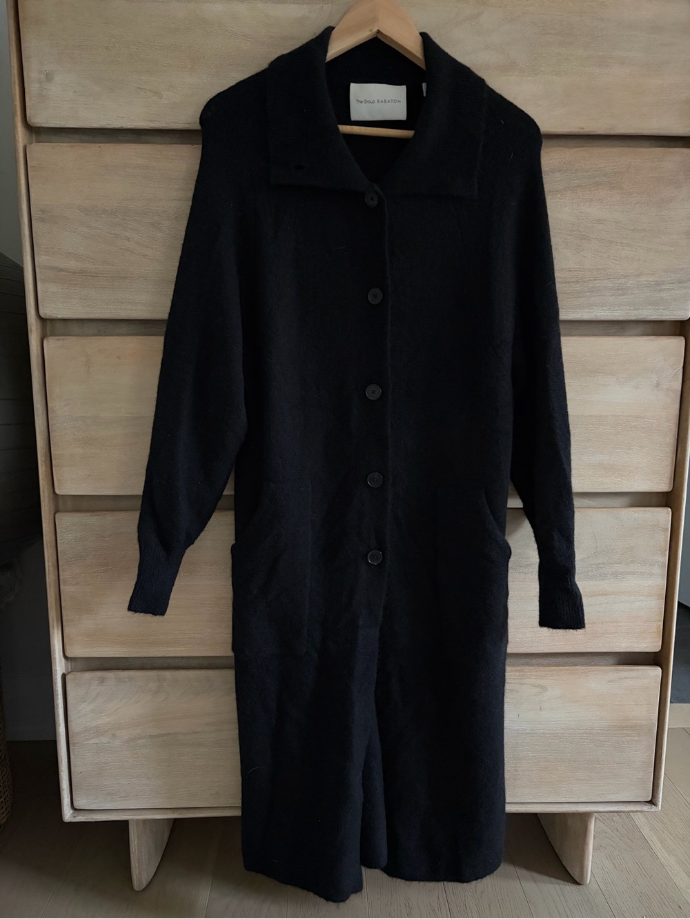 Aritzia Babaton Black Long Button-Front Cardigan Coat, XS